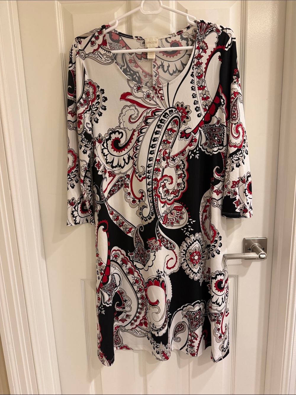 Chico's Paisley Dress in Black, White & Red